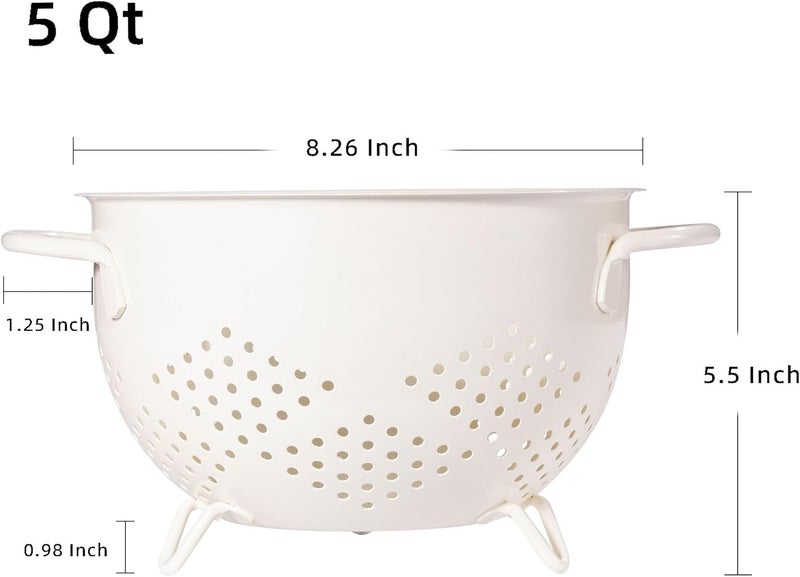 BeFare Metal Colander 5 Quart Powder Coated Self-draining Metal Strainer with Base,Kitchen Pasta Fruit Vegetable Basket with Double Handles (Cream) - Image 2
